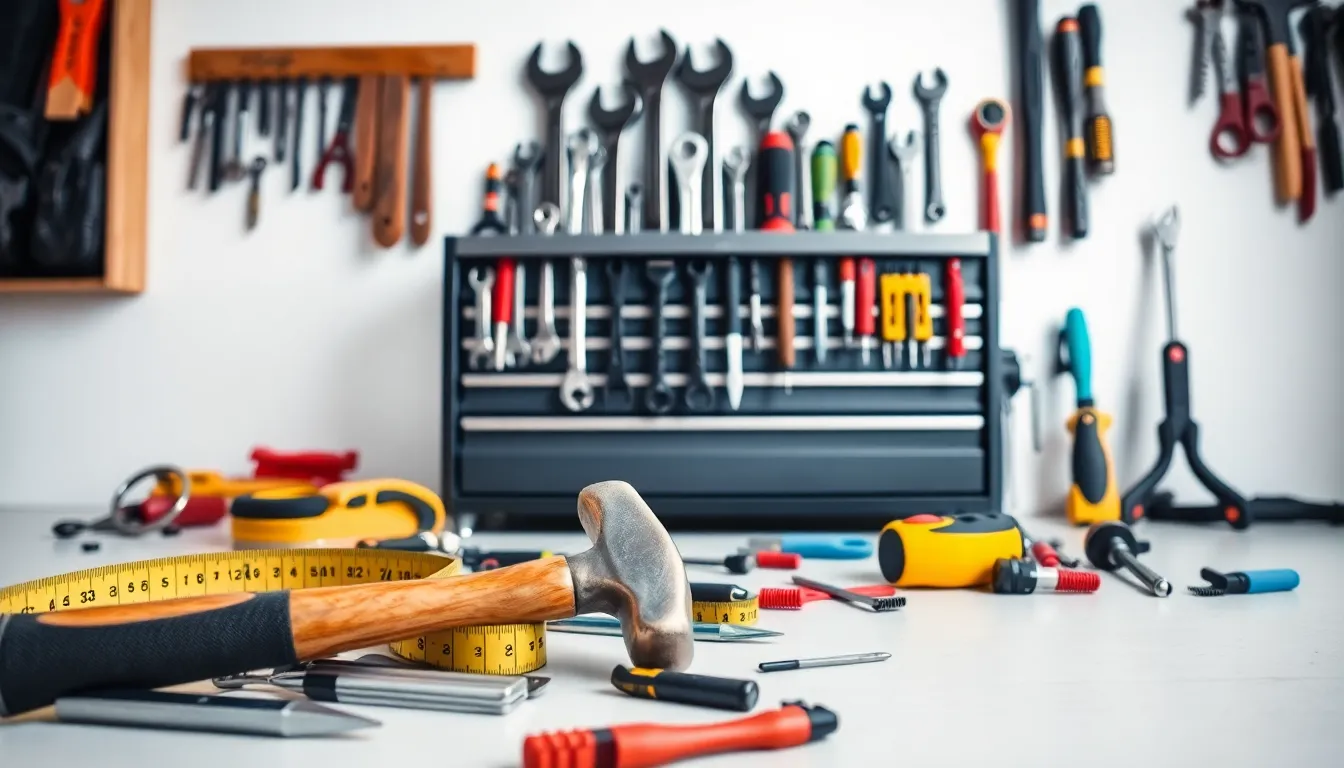 organized workshop displaying essential hand tools and equipment.